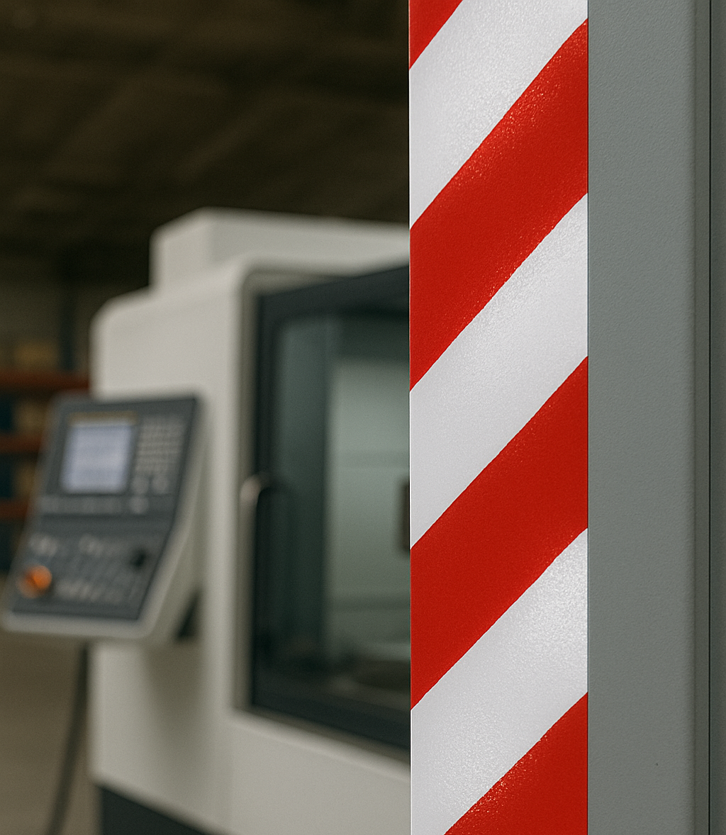 Markeringsband rood/wit rechtswijzend 150 mm x 22,5 mtr