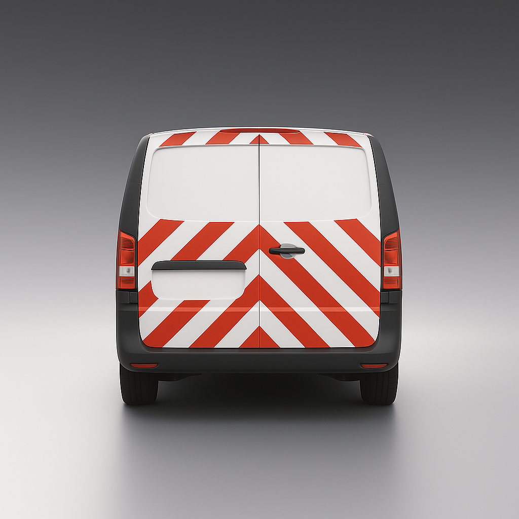 Achterkant Mercedes Vito 2018 Chevron Rood/Wit klasse 2 - Reflexfolie