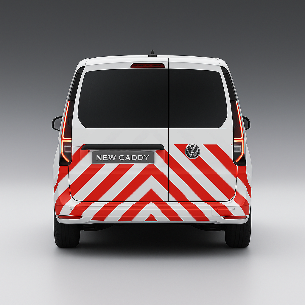 Achterkant Volkswagen Caddy 2021 Chevron Rood/Wit klasse 2 - Reflexfolie