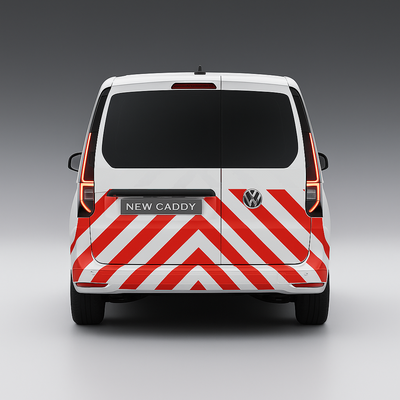 Achterkant Volkswagen Caddy 2021 Chevron Rood/Wit klasse 2 - Reflexfolie