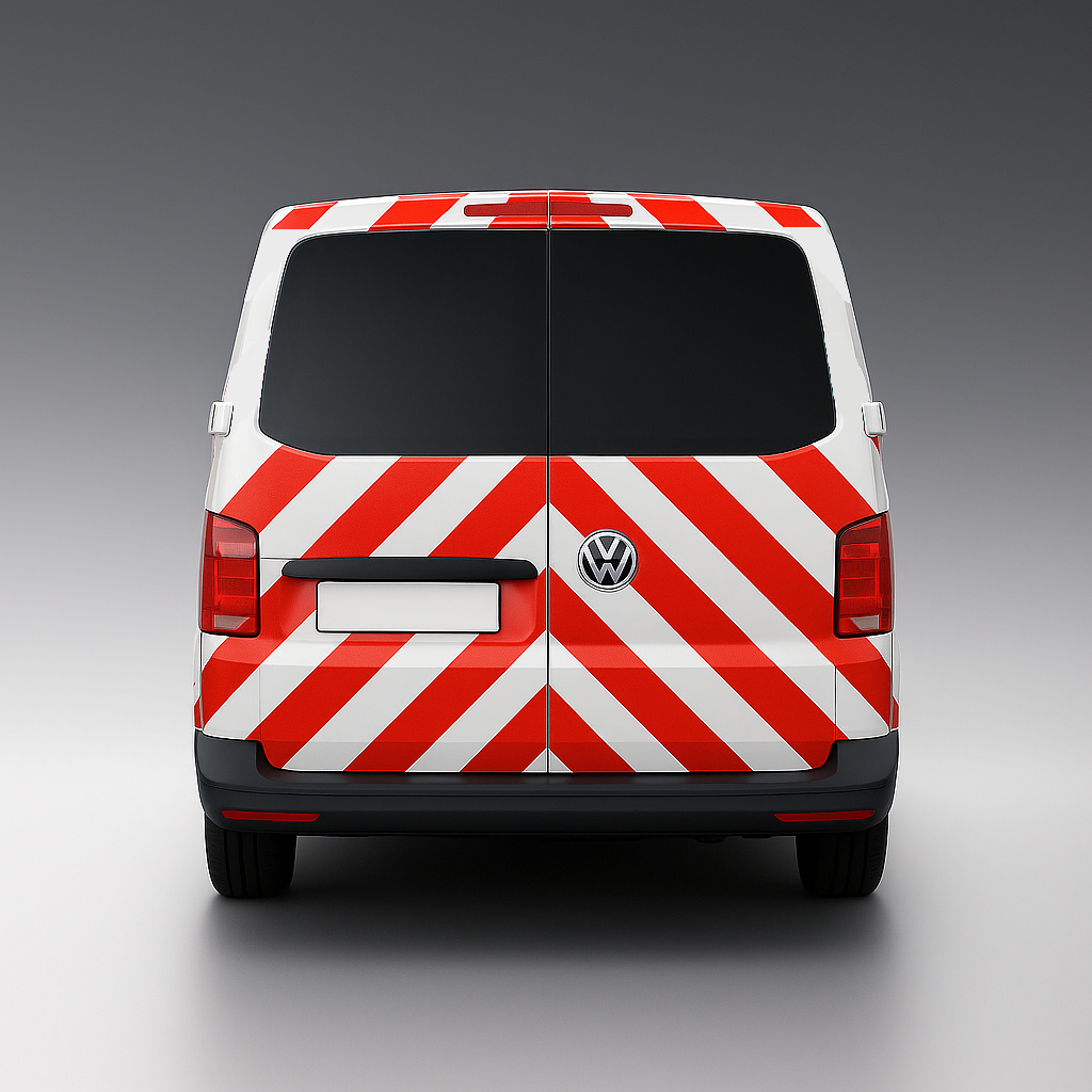 Achterkant Volkswagen Transporter T6 2015 Chevron Rood/Wit klasse 2 - Reflexfolie