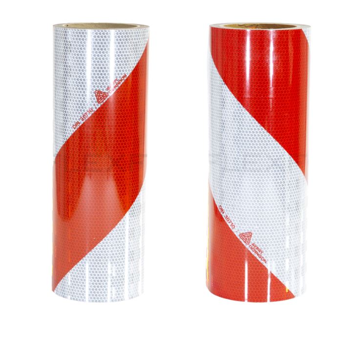 Industriemarkering rood/wit set links + rechts 282 mm x 9 meter - Reflexfolie